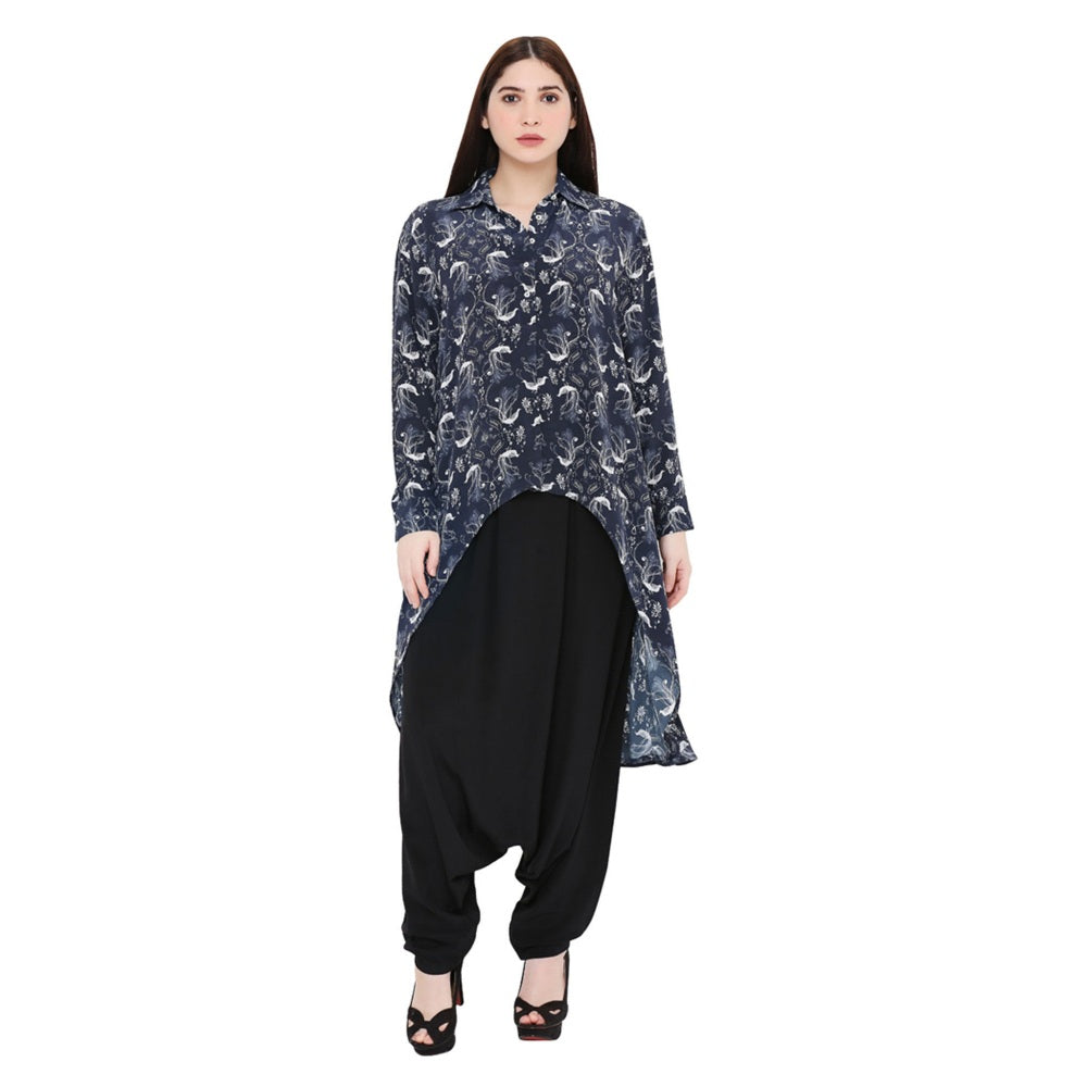 PS Pret by Payal Singhal Navy Blue Printed Crepe Top For Women