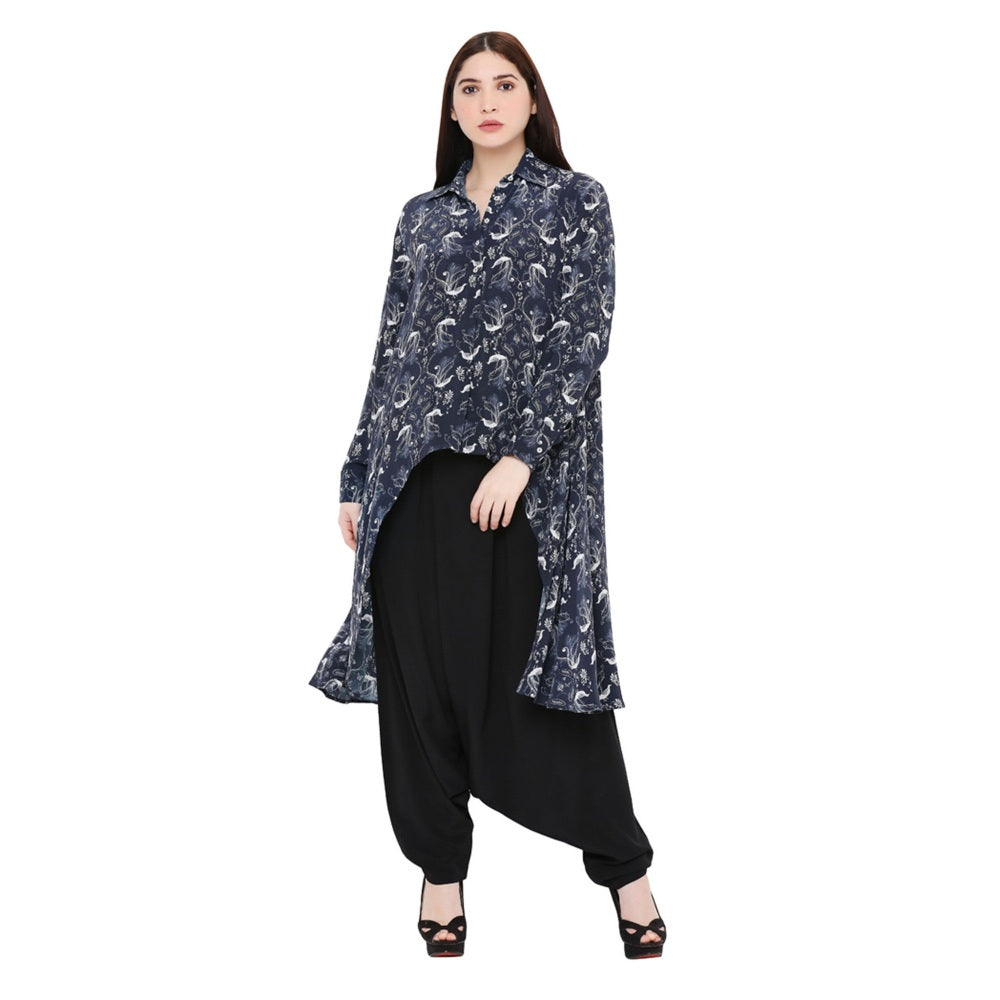 PS Pret by Payal Singhal Navy Blue Printed Crepe Top For Women