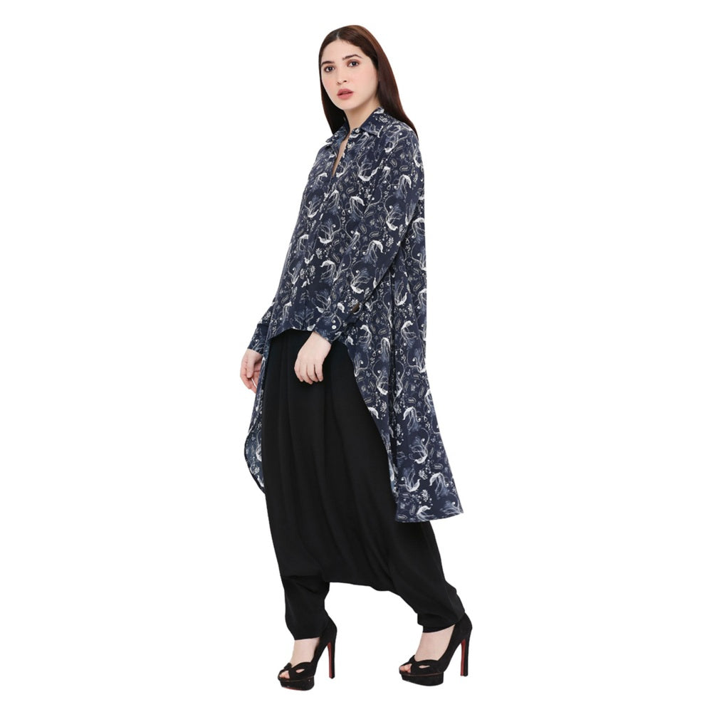 PS Pret by Payal Singhal Navy Blue Printed Crepe Top For Women