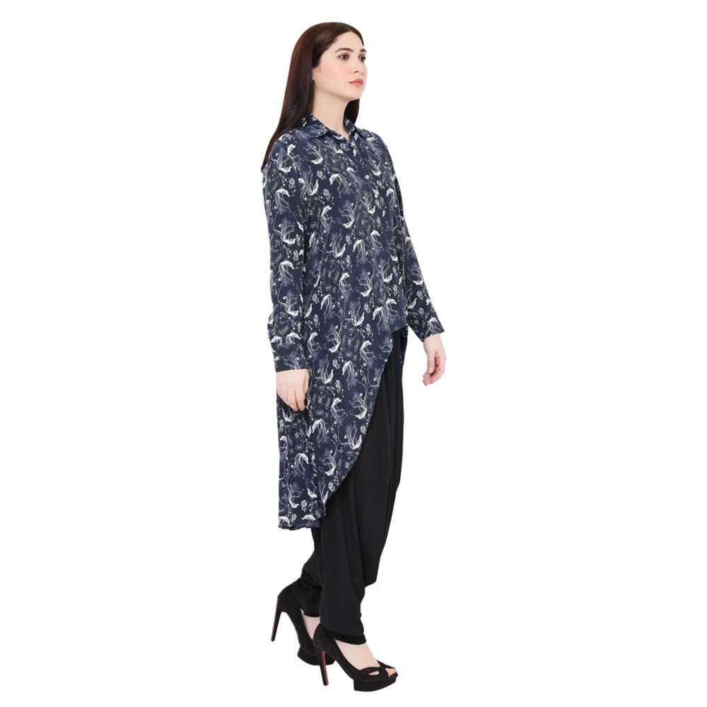 PS Pret by Payal Singhal Navy Blue Printed Crepe Top For Women