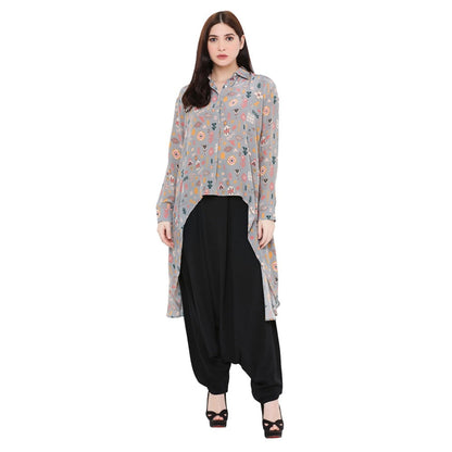 PS Pret by Payal Singhal Grey Printed Crepe Top For Women