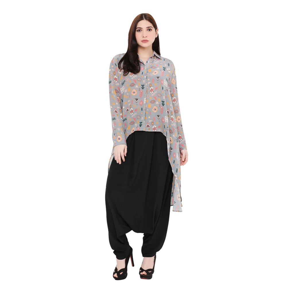 Ps Pret By Payal Singhal Grey Printed Crepe Top For Women