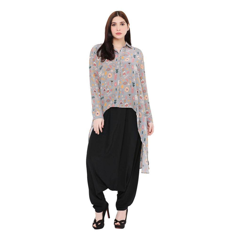PS Pret by Payal Singhal Grey Printed Crepe Top For Women