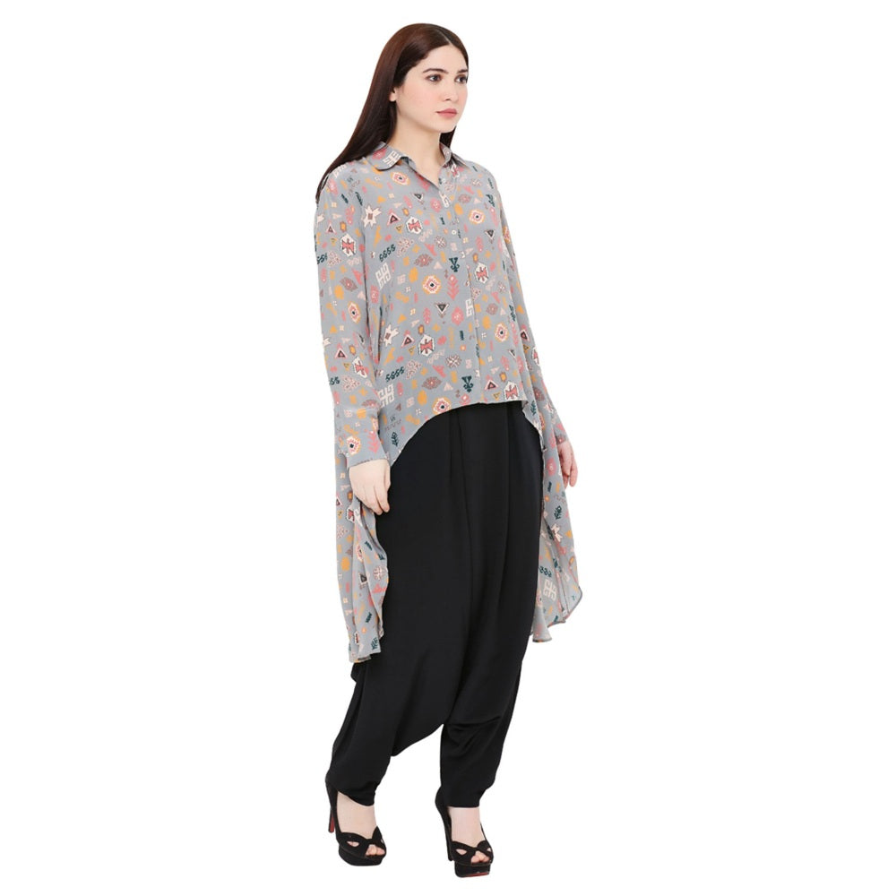 PS Pret by Payal Singhal Grey Printed Crepe Top For Women