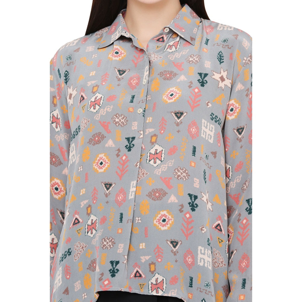 PS Pret by Payal Singhal Grey Printed Crepe Top For Women