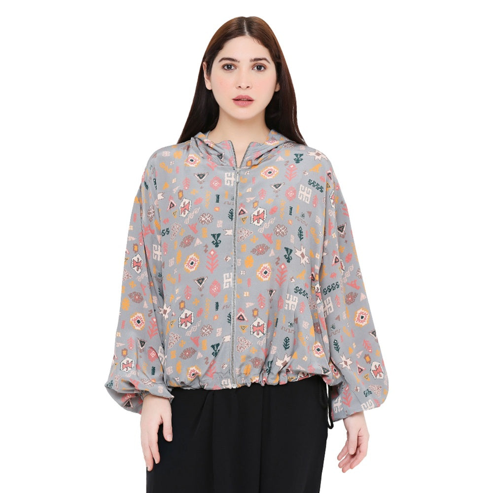 Ps Pret By Payal Singhal Grey Printed Crepe Jacket For Women