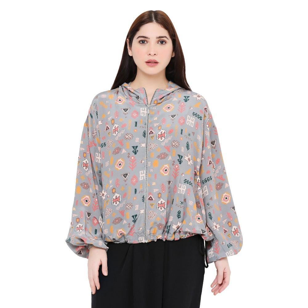 PS Pret by Payal Singhal Grey Printed Crepe Jacket For Women