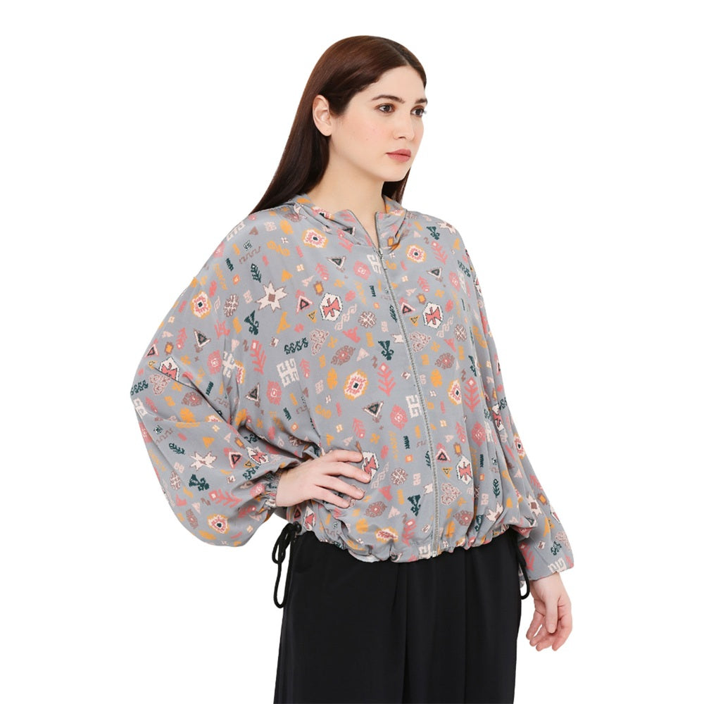 PS Pret by Payal Singhal Grey Printed Crepe Jacket For Women