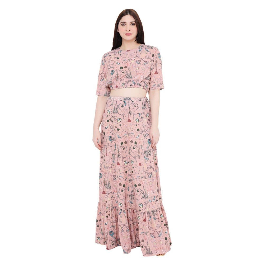 PS Pret by Payal Singhal Peach Printed Art Crepe Skirt And Top For Women (Set of 2)