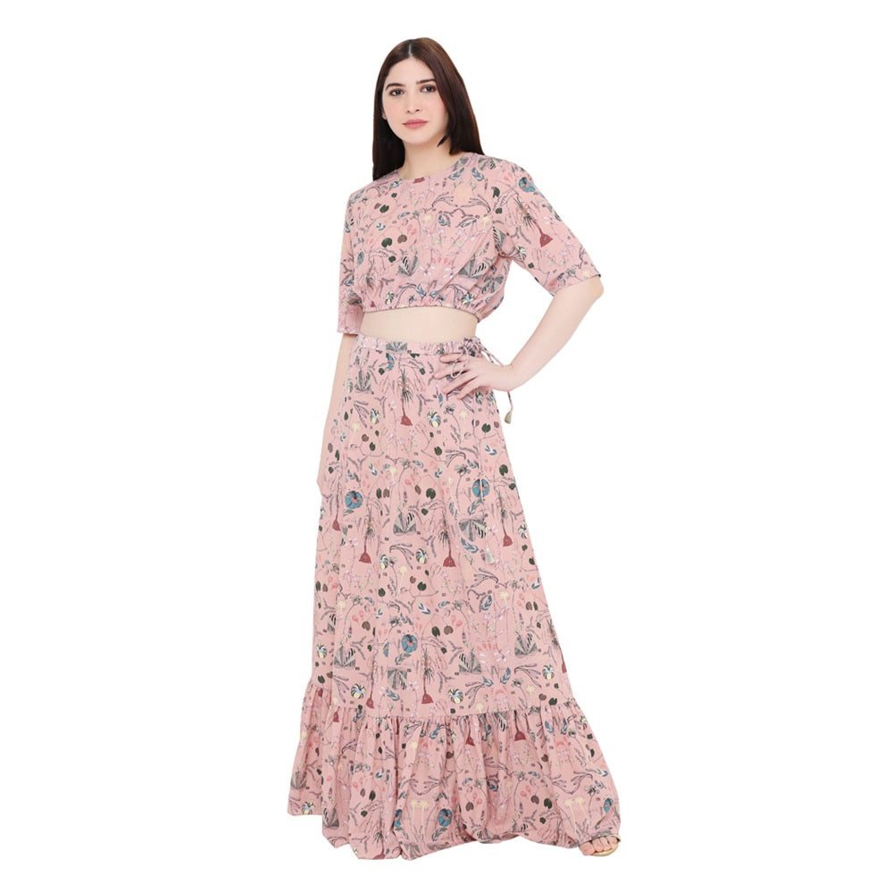 PS Pret by Payal Singhal Peach Printed Art Crepe Skirt And Top For Women (Set of 2)