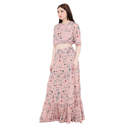 PS Pret by Payal Singhal Peach Printed Art Crepe Skirt And Top For Women (Set of 2)