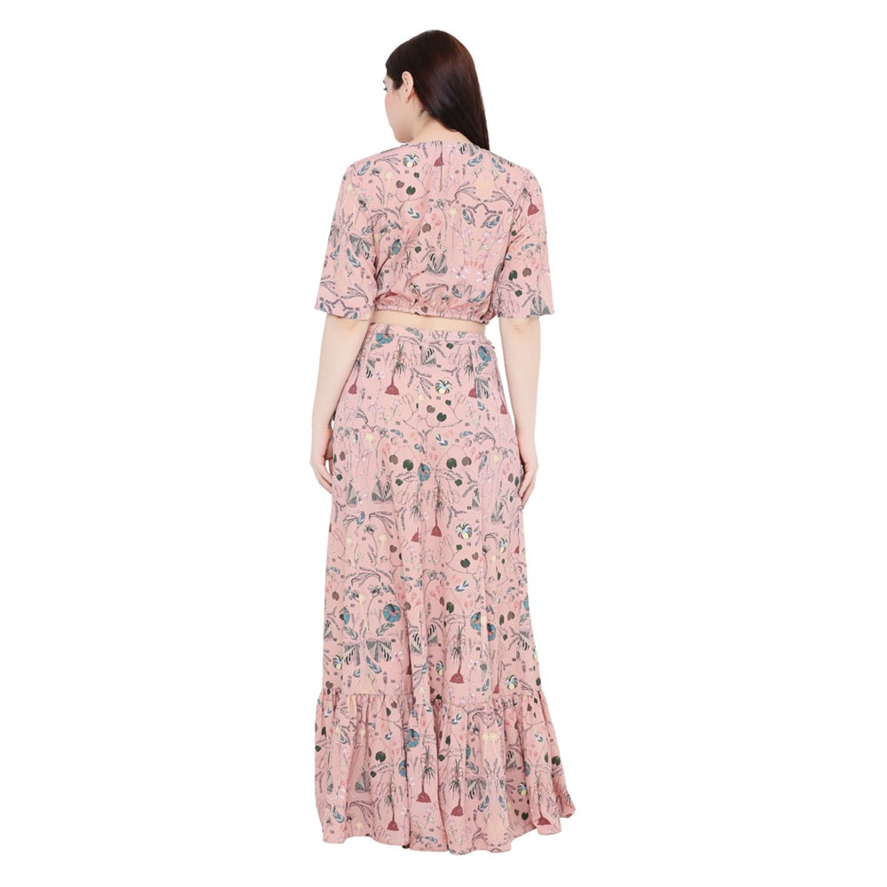 PS Pret by Payal Singhal Peach Printed Art Crepe Skirt And Top For Women (Set of 2)