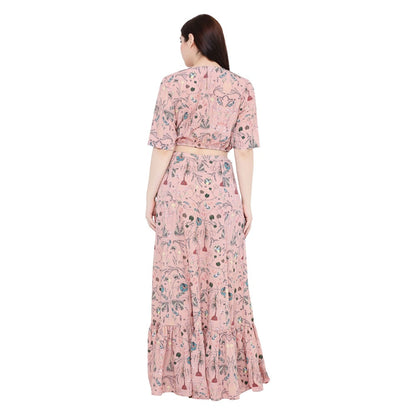 PS Pret by Payal Singhal Peach Printed Art Crepe Skirt And Top For Women (Set of 2)