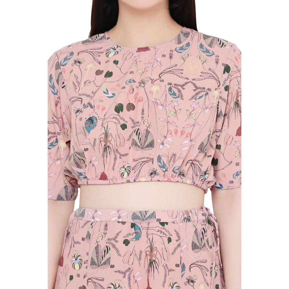 PS Pret by Payal Singhal Peach Printed Art Crepe Skirt And Top For Women (Set of 2)