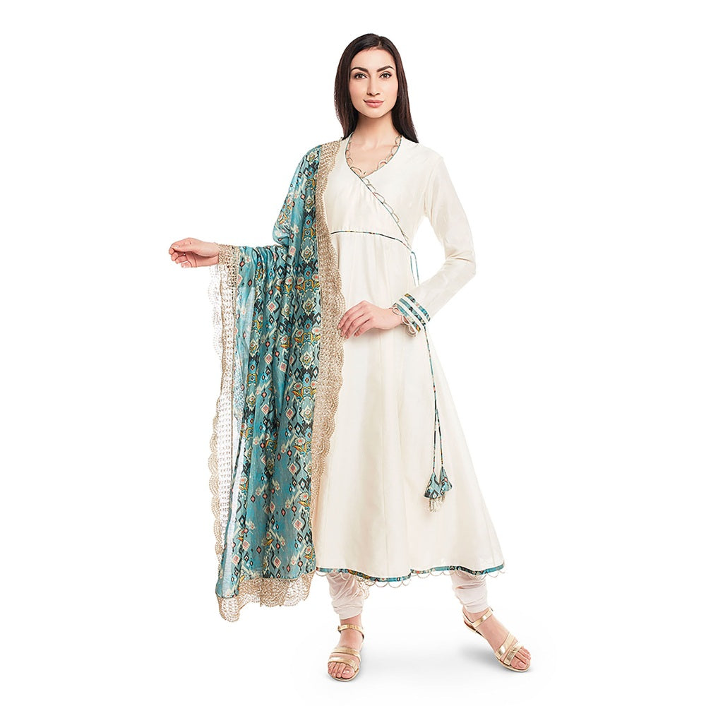 PS Pret by Payal Singhal Cream Silkmul Printed Anarkali & Net Churidar and Dupatta (Set of 3)