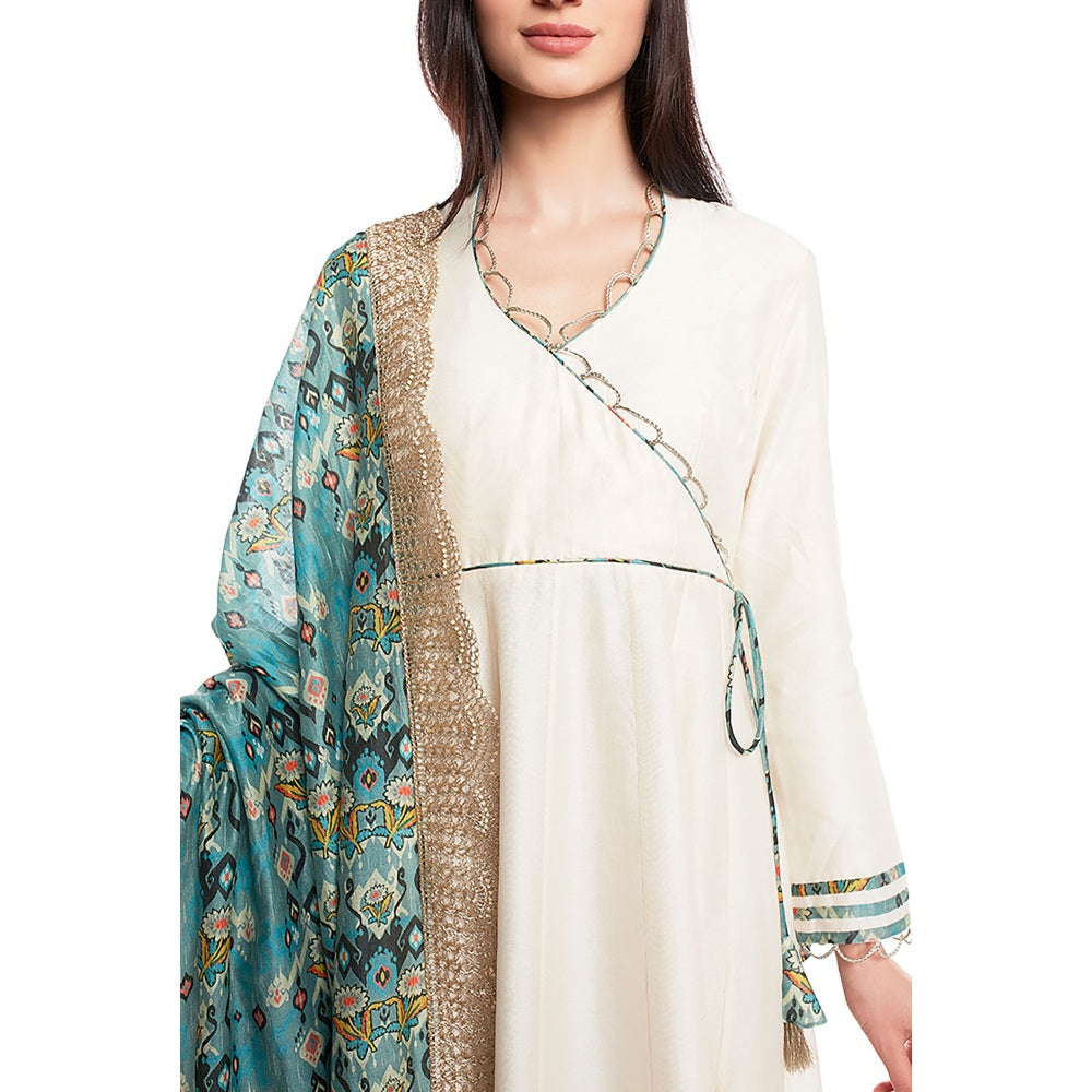 PS Pret by Payal Singhal Cream Silkmul Printed Anarkali & Net Churidar and Dupatta (Set of 3)