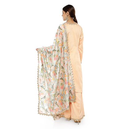 PS Pret by Payal Singhal Chanderi Stripe Kurta & Palazzo and Dupatta 3 Ply Mask (Set of 4)