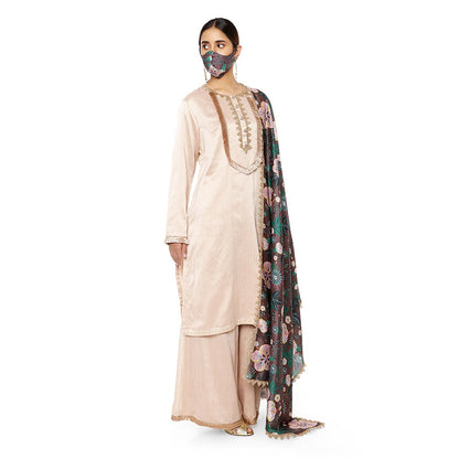 PS Pret by Payal Singhal Chanderi Stripe Kurta with Palazzo and Dupatta & 3 Ply Mask (Set of 4)