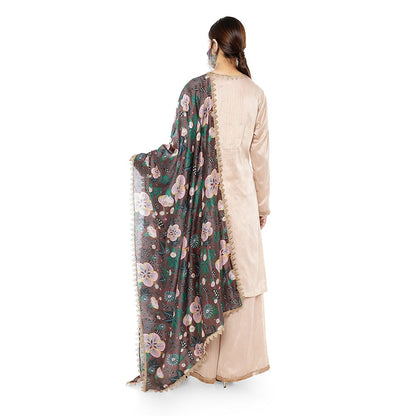 PS Pret by Payal Singhal Chanderi Stripe Kurta with Palazzo and Dupatta & 3 Ply Mask (Set of 4)