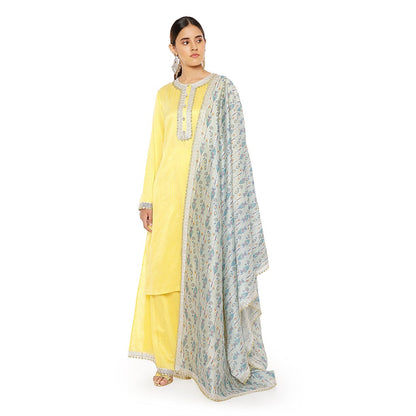 PS Pret by Payal Singhal Chanderi Stripe Kurta with Palazzo and Dupatta & 3 Ply Mask (Set of 4)