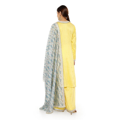 PS Pret by Payal Singhal Chanderi Stripe Kurta with Palazzo and Dupatta & 3 Ply Mask (Set of 4)