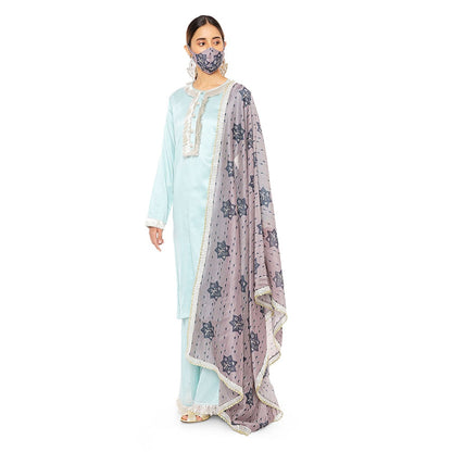 PS Pret by Payal Singhal Chanderi Stripe Kurta with Palazzo and Dupatta & 3 Ply Mask (Set of 4)
