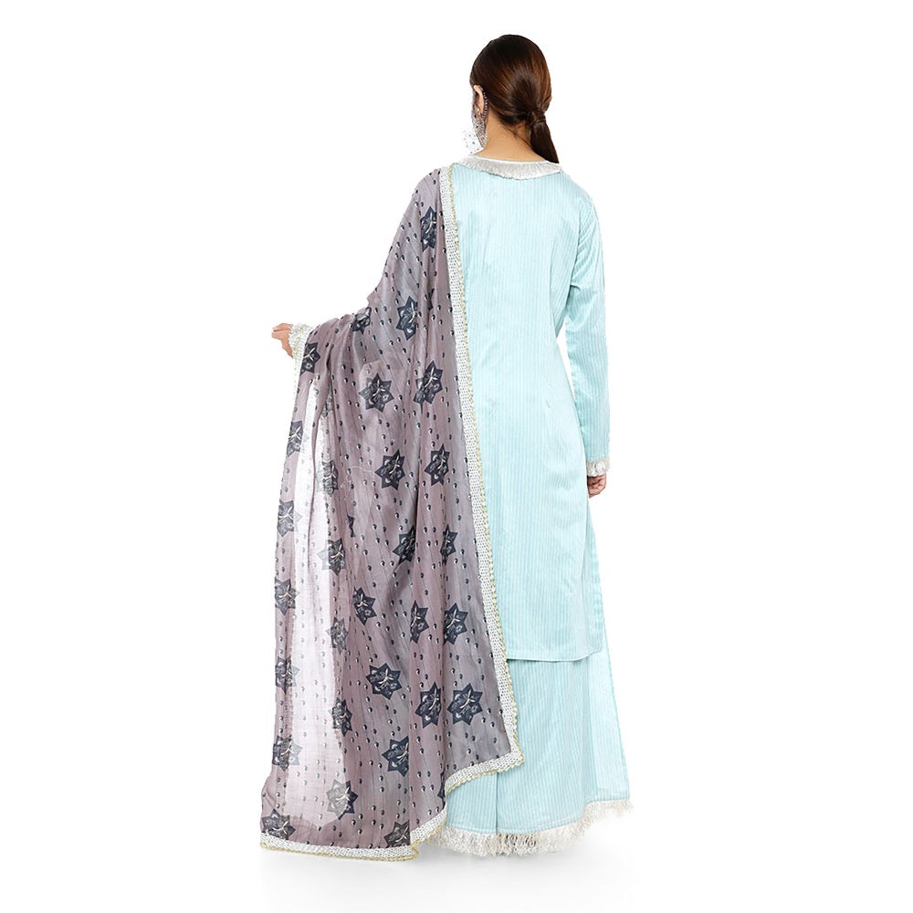 PS Pret by Payal Singhal Chanderi Stripe Kurta with Palazzo and Dupatta & 3 Ply Mask (Set of 4)