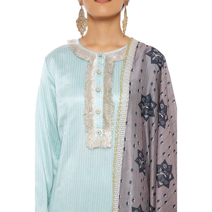 PS Pret by Payal Singhal Chanderi Stripe Kurta with Palazzo and Dupatta & 3 Ply Mask (Set of 4)
