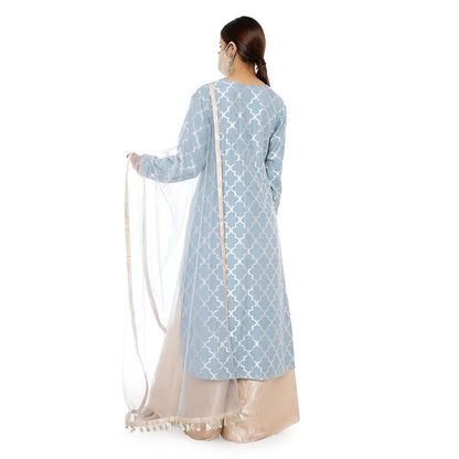 PS Pret by Payal Singhal Banarasi Silk Kurta with Palazzo and Dupatta & 3 Ply Mask (Set of 4)