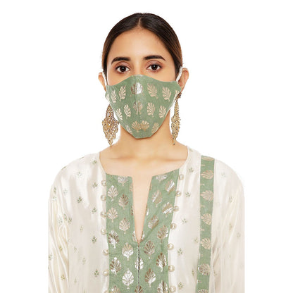 PS Pret by Payal Singhal Silk Kurta with Palazzo and Net Dupatta with 3 Ply Mask (Set of 4)