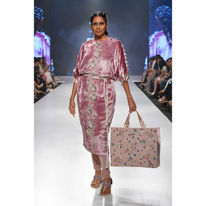 PS Pret by Payal Singhal Berina Rose Pink Velvet Kurta with Soft Net Churidar (Set of 3)