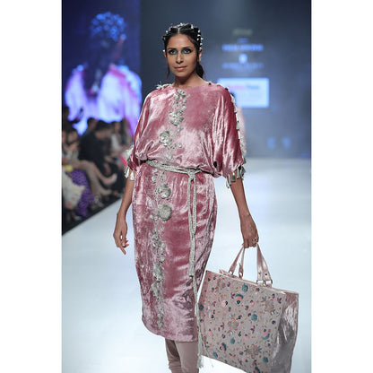 PS Pret by Payal Singhal Berina Rose Pink Velvet Kurta with Soft Net Churidar (Set of 3)