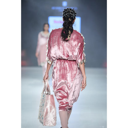 PS Pret by Payal Singhal Berina Rose Pink Velvet Kurta with Soft Net Churidar (Set of 3)