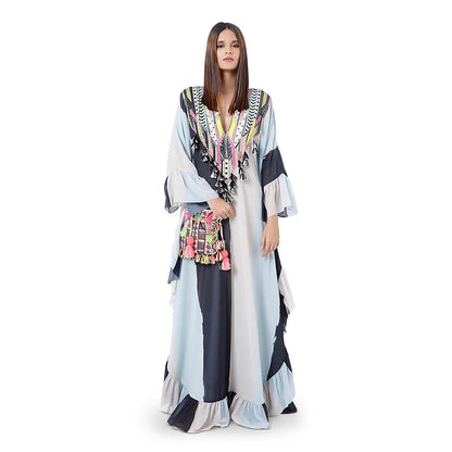 PS Pret by Payal Singhal Saba Pale Blue Printed Art Georgette Embroidered Kaftaan