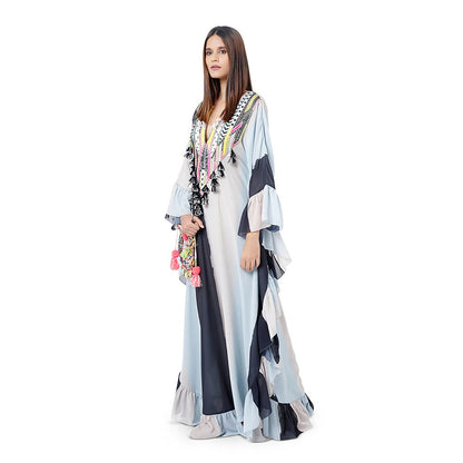 PS Pret by Payal Singhal Saba Pale Blue Printed Art Georgette Embroidered Kaftaan