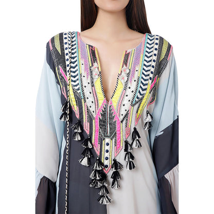 PS Pret by Payal Singhal Saba Pale Blue Printed Art Georgette Embroidered Kaftaan