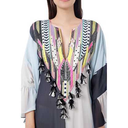 PS Pret by Payal Singhal Saba Pale Blue Printed Art Georgette Embroidered Kaftaan