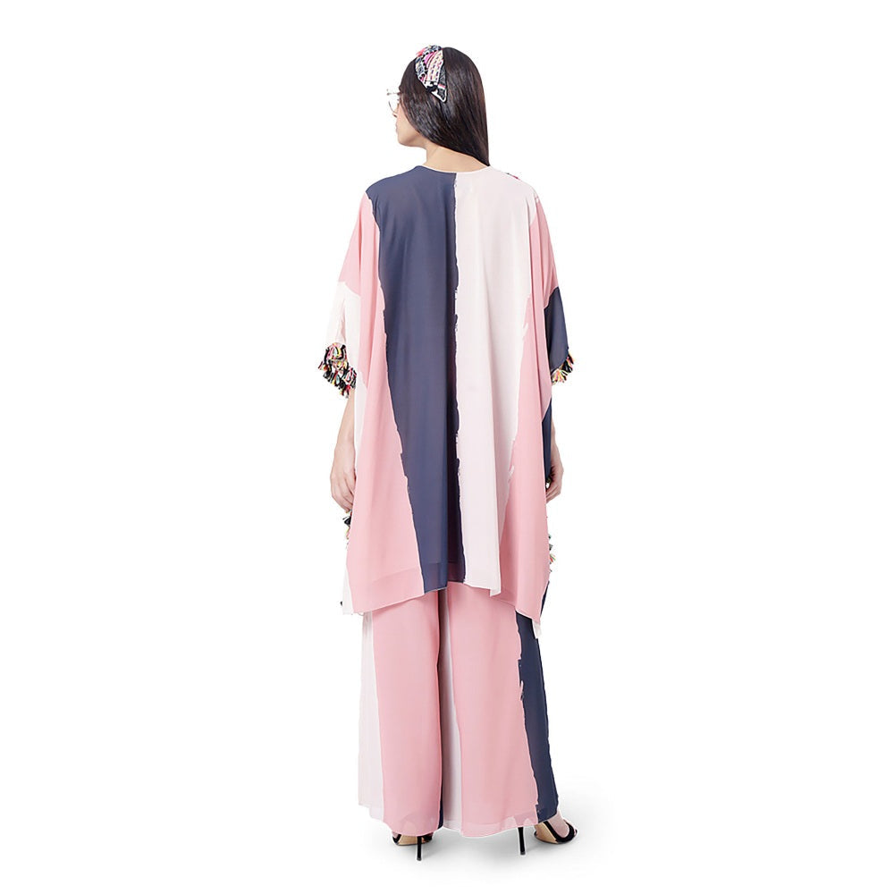 PS Pret by Payal Singhal Sadaf Coral Printed Art Georgette Short Kaftaan & Palazzo (Set of 2)