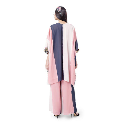 PS Pret by Payal Singhal Sadaf Coral Printed Art Georgette Short Kaftaan & Palazzo (Set of 2)