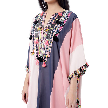 PS Pret by Payal Singhal Sadaf Coral Printed Art Georgette Short Kaftaan & Palazzo (Set of 2)