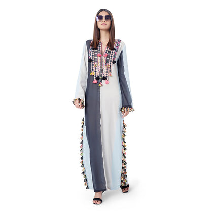 PS Pret by Payal Singhal l Shaz Pale Blue Art Georgette Embroidered High-Slit Kaftaan