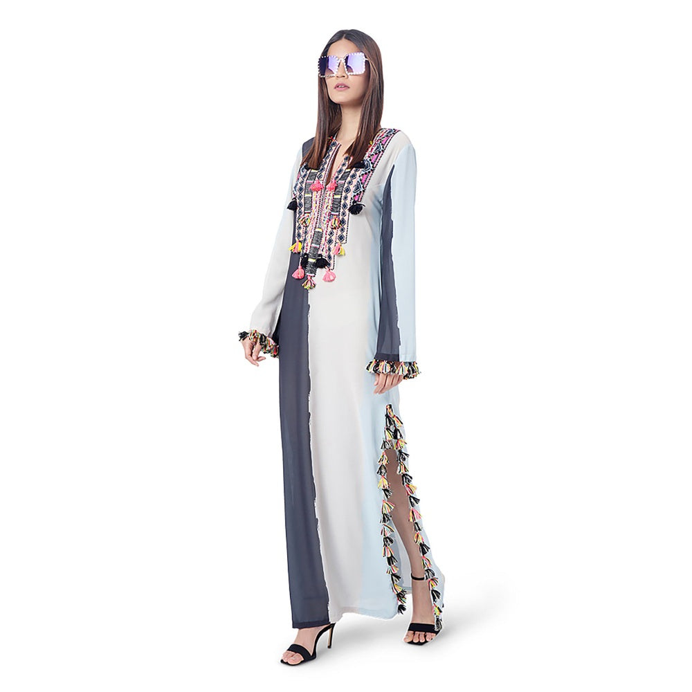 PS Pret by Payal Singhal l Shaz Pale Blue Art Georgette Embroidered High-Slit Kaftaan
