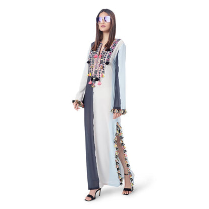 PS Pret by Payal Singhal l Shaz Pale Blue Art Georgette Embroidered High-Slit Kaftaan