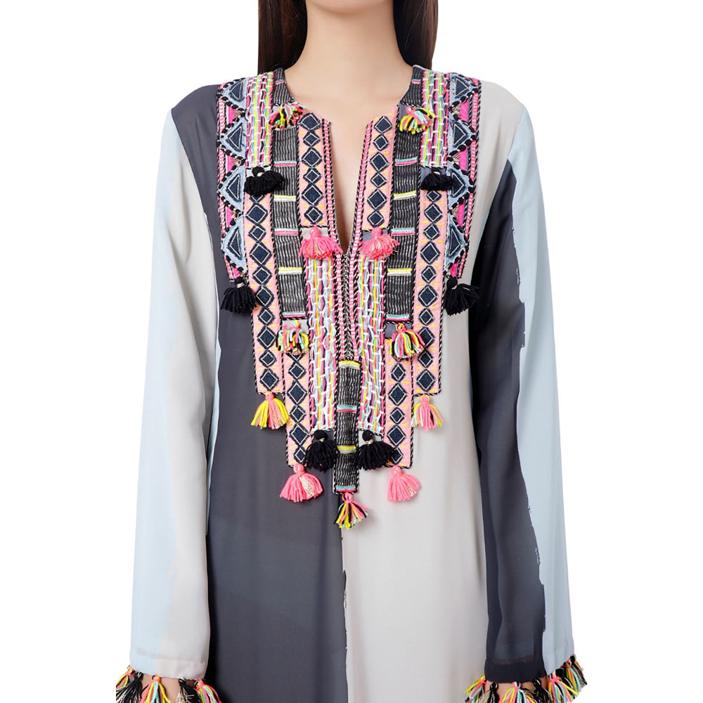 PS Pret by Payal Singhal l Shaz Pale Blue Art Georgette Embroidered High-Slit Kaftaan
