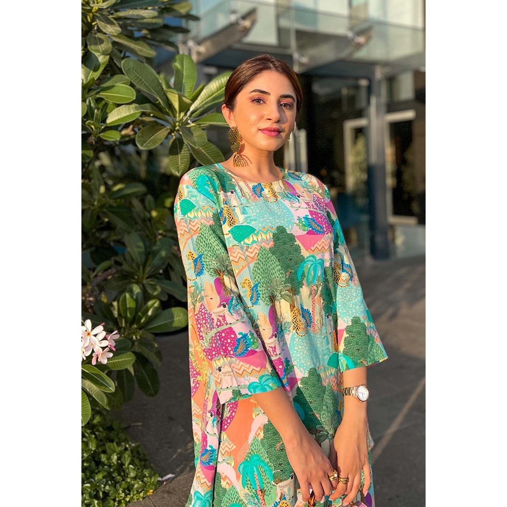 PS Pret by Payal Singhal Aleena Peach Colour Kuno Printed Crepe Top with Palazzo (Set of 2)