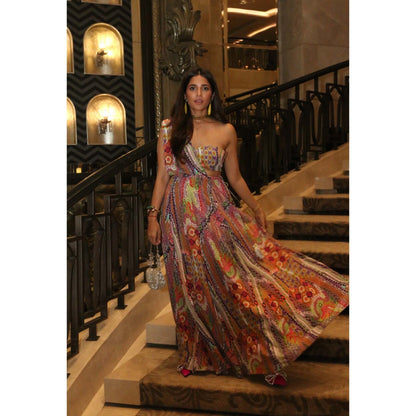 PS Pret by Payal Singhal African Print Crepe Tube Bustier with Attached Drape Skirt (Set of 2)