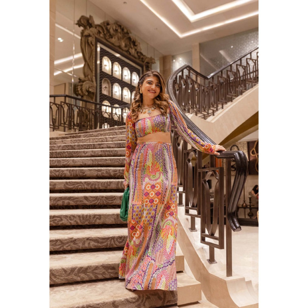 PS Pret by Payal Singhal African Print Crepe Crop Top with Skirt (Set of 2)