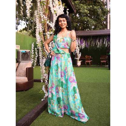 PS Pret by Payal Singhal Kuno Print Crepe Tube Bustier & Skirt with Attached Drape (Set of 2)