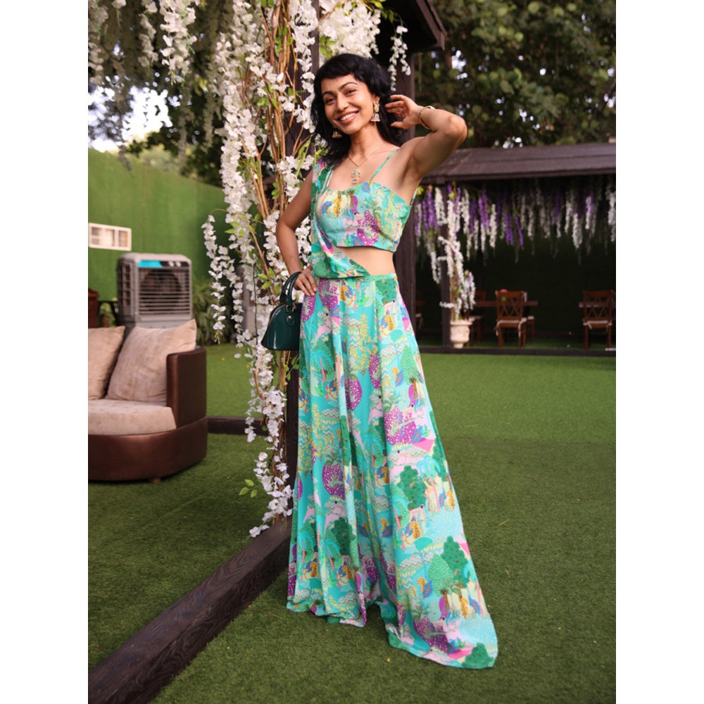 PS Pret by Payal Singhal Kuno Print Crepe Tube Bustier & Skirt with Attached Drape (Set of 2)