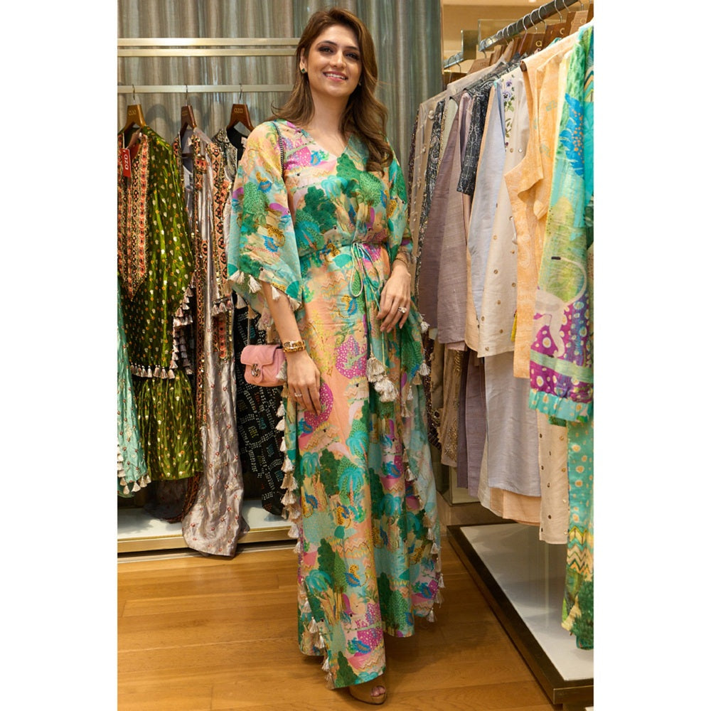 PS Pret by Payal Singhal Peach Kuno Print Silkmul Kaftan